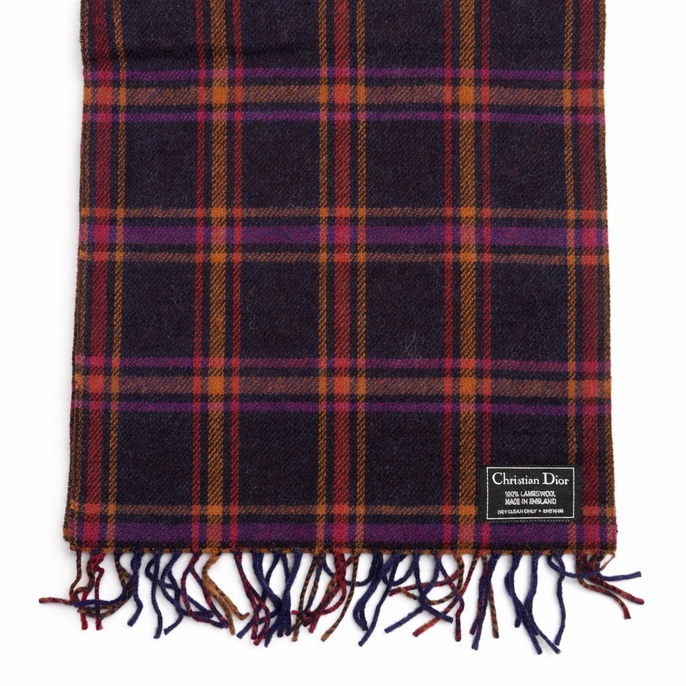 Christian Dior lambswool plaid scarf